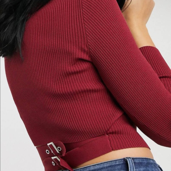 ASOS Sweaters - ASOS buckle back square neck sweater ribbed s small red maroon